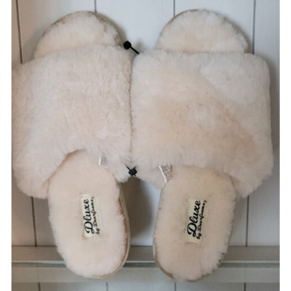 Dluxe by Dearfoams Women's L (10) Memory Foam Lamb Fur Slide Slippers